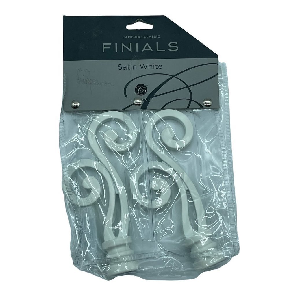 Cambria Finials Satin White End Curtain Rods Hold Backs
